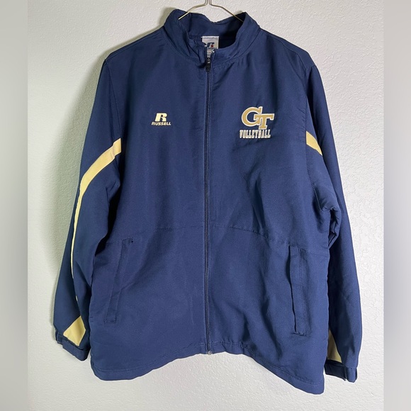 Russell Georgia Tech Volleyball Windbreaker Jacket Size Medium Navy & Gold - Picture 1 of 6